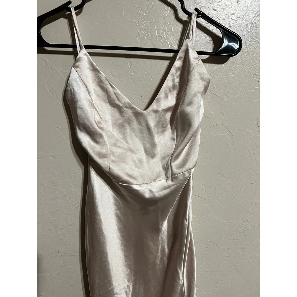 Here Comes the Sun Satin Slip Midi Evening Dress Cowl Neck Tie Back Champagne XS